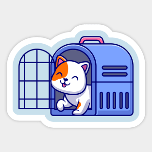 Cute Cat In Pet Cargo Cartoon Sticker